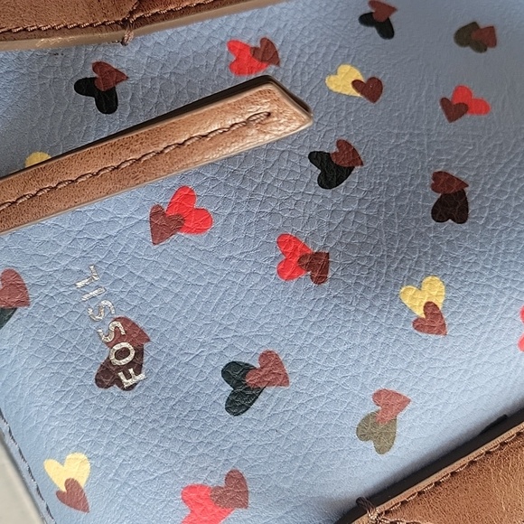 FOSSILS Sydney Hearts Satchel Brown Purple - Picture 12 of 16